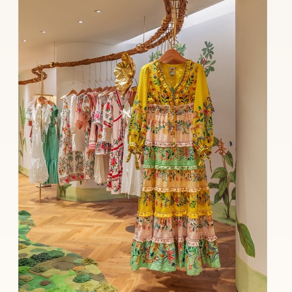 FARM Rio Dresses & Skirts - FARM Rio Mixed Delicate Flowers Long Sleeve Maxi Dress